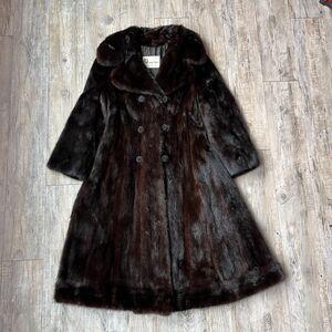Mink Coat Genuine Vintage Women's Deep Mahogany Dark Brown Fur Real Small 3/4